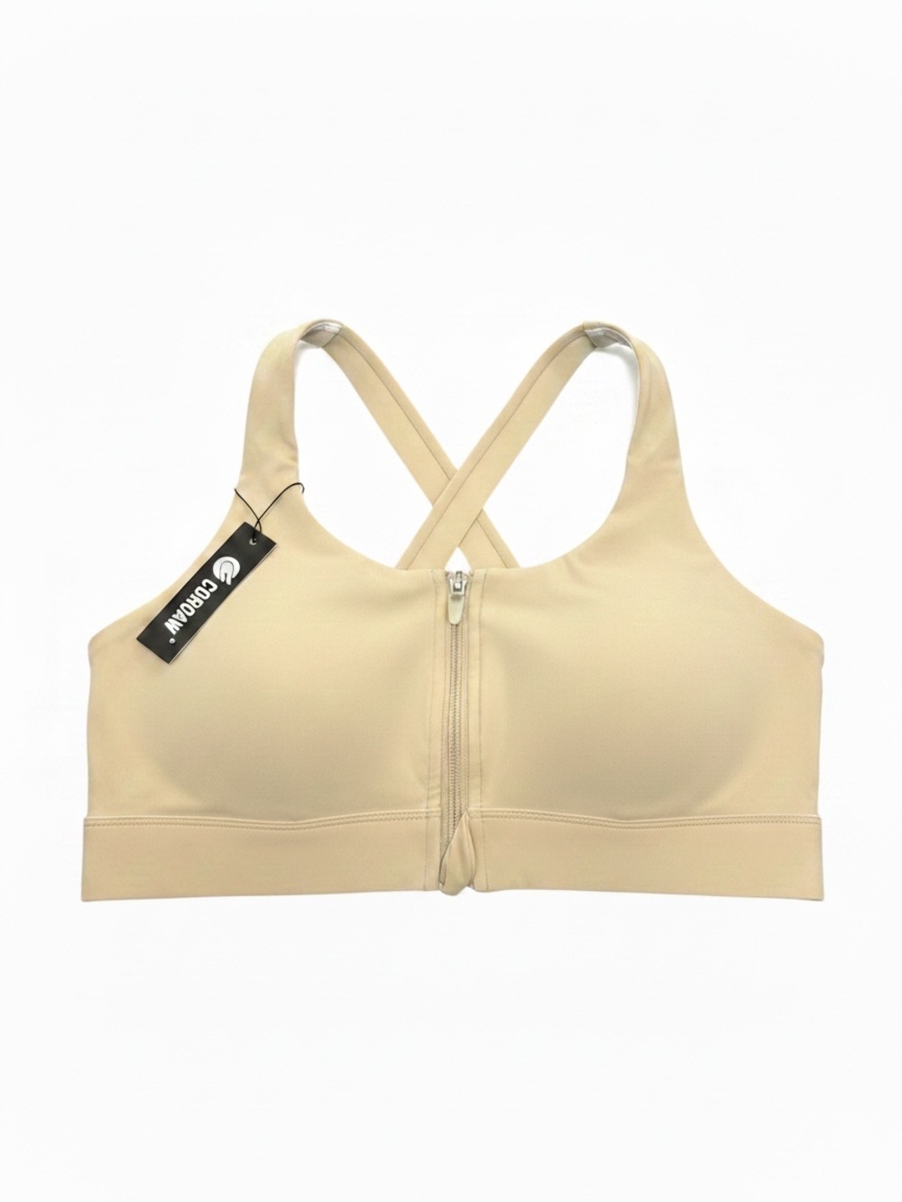 Women’s Beige Zip‑Front Sports Bra Size XL NWT